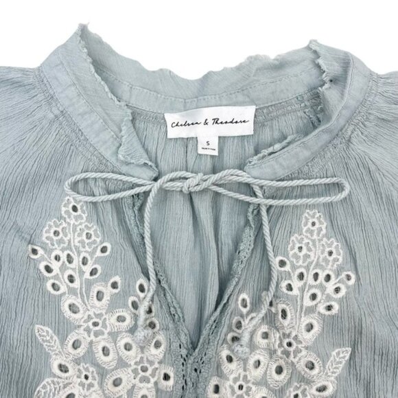 CHELSEA & THEODORE Floral Eyelet Embroidered Blouse Sz Small - Picture 5 of 6